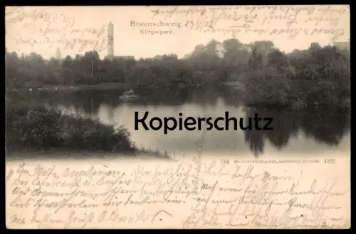 ALTE POSTKARTE BRAUNSCHWEIG BÜRGERPARK PANORAMA Turm Wasserturm 1902 cpa postcard AK Ansichtskarte