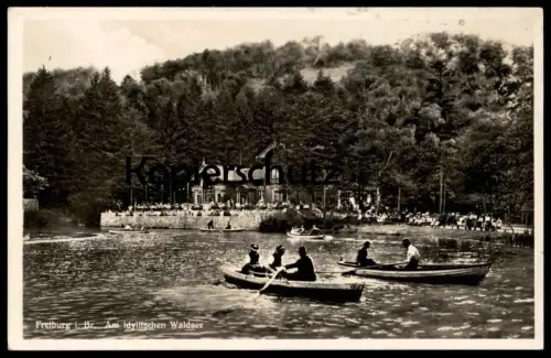ALTE POSTKARTE FREIBURG IM BREISGAU AM IDYLLISCHEN WALDSEE Boot Tracht Hat Costume Schwarzwald Restauration cpa postcard