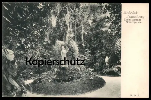 ALTE POSTKARTE HLUBOKÁ-FRAUENBERG WINTERGARTEN Zimmi zahrada Hluboká nad Vltavou Frauenberg Ceska Czech Park parc Woman