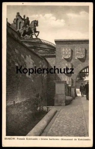 ALTE POSTKARTE KRAKOW POMNIK KOSCIUSZKI I BRAMA HERBOWA MONUMENT DE KOSCIUSZKO Wappen Blason Coat of arms Krakau Polska