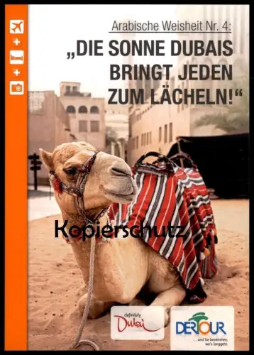 POSTKARTE DUBAI KAMEL DIE SONNE DUBAIS BRINGT JEDEN ZUM LÄCHELN ARABISCHE WEISHEIT camel chameau cpa postcard AK