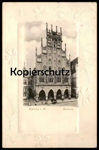 ALTE PRÄGE POSTKARTE MÜNSTER W. RATHAUS NEUJAHR HUFEISEN KLEEBLATT Shamrock Horseshoe Embossed cpa gaufrée gauffrée