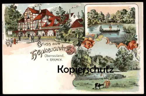 ALTE LITHO POSTKARTE GRUSS AUS HÖPKENSRUH OBERNEULAND BEI BREMEN Ziege Goat Chèvre postcard cpa AK Ansichtskarte