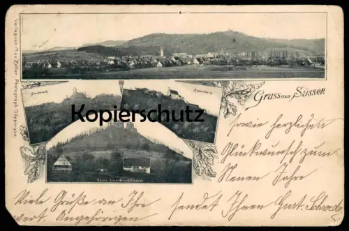 ALTE AK GRUSS AUS SÜSSEN STAUFENECK RAMMSBERG RUINE SCHARFFENSCHLÖSSCHEN Scharfenberg Scharfenschloss Süßen Suessen cpa