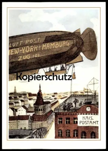 POSTKARTE ZEPPELIN LUFTPOST NEW YORK - HAMBURG REPRODUKTION 500 JAHRE POST 1989 dirigeable Aviation dirigible airship