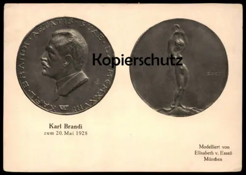 ALTE POSTKARTE PROFESSOR KARL BRANDI 1928 ELISABETH VON ESSEÖ MÜNCHEN money coin Münze Medaille Medal Monnaie Nude Nu