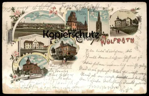 ALTE LITHO POSTKARTE GRUSS AUS WÜLFRATH 1898 WILHELM-AUGUSTA-STIFT SCHLOSS APRATH HERMINGHAUS-STIFT Ansichtskarte cpa AK