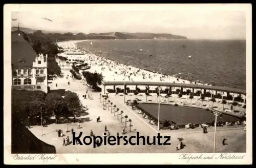 ALTE POSTKARTE ZOPPOT KURPARK UND NORDSTRAND 1938 Pommern Stempel Freie Stadt Danzig Sopot cpa postcard AK Ansichtskarte