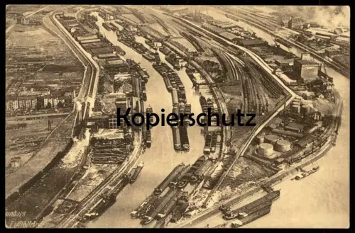 ALTE POSTKARTE DUISBURG JUNKERS LUFTBILD FLIEGERAUFNAHME HAFEN Frachtschiff Cargo Ship Schiff freight ship cpa postcard