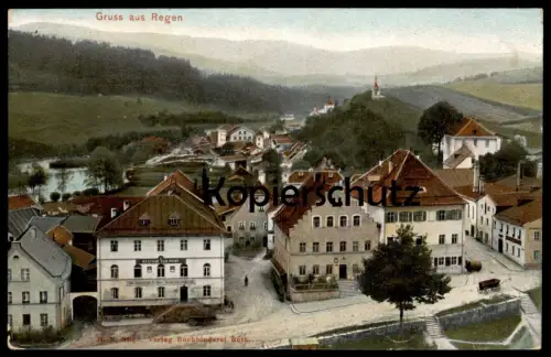 ALTE POSTKARTE GRUSS AUS REGEN GASTHOF ZUR POST PANORAMA Verlag H. N. Buchbinderei Roth postcard cpa AK Ansichtskarte