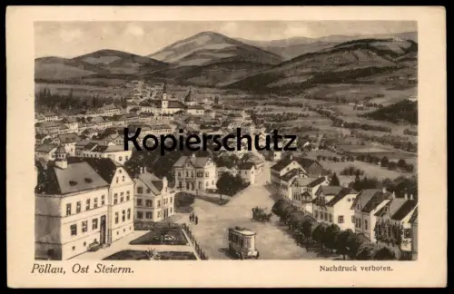 ALTE POSTKARTE PÖLLAU OST STEIERMARK Bus Kutsche Steiermark Radierung ? Etching Gravure postcard Marke Posthorn 2 Kronen