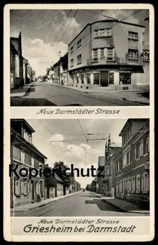 ALTE POSTKARTE GRIESHEIM BEI DARMSTADT NEUE DARMSTÄDTER STRASSE KARL HOFMANN EISENWAREN FRISEUR Strassenbahn postcard AK