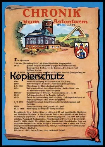 POSTKARTE CHRONIK VOM ASTENTURM WINTERBERG KAHLER ASTEN WAPPEN GESCHICHTE Chronikkarte chronique chronicle storycard