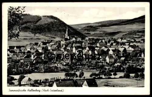 ÄLTERE POSTKARTE SOMMERFRISCHE HALLENBERG HOCHSAUERLAND FACHWERK 1953 Bahnpost-Stempel Zug 1496 Bestwig - Frankfurt cpa