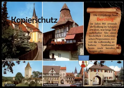 POSTKARTE BERCHING PETTENKOFERPLATZ WAPPEN & GESCHICHTE CHRONIK Chronikkarte chronique chronicle storycard cpa postcard