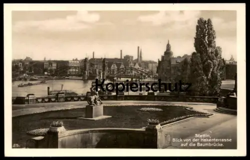 ALTE POSTKARTE STETTIN BLICK VON DER HAKENTERRASSE AUF BAUMBRÜCKE Dampfer Steam ship bateau à vapeur POMMERN Szczecin AK