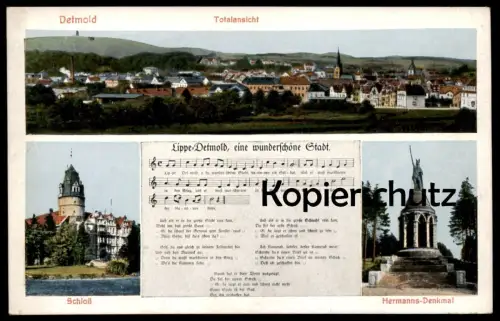 ALTE POSTKARTE LIPPE-DETMOLD EINE WUNDERSCHÖNE STADT TOTALANSICHT SCHLOSS HERMANNS-DENKMAL LIED chanson song postcard AK