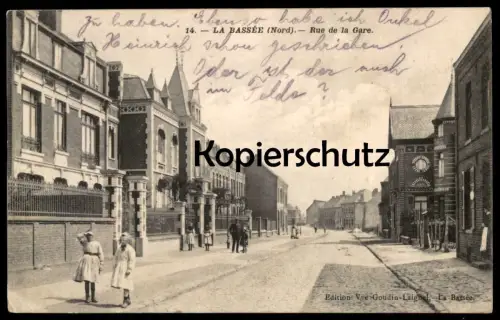 ALTE POSTKARTE LA BASSÉE (NORD) RUE DE LA GARE Enfant enfants children child Kinder Kind cpa postcard AK Ansichtskarte