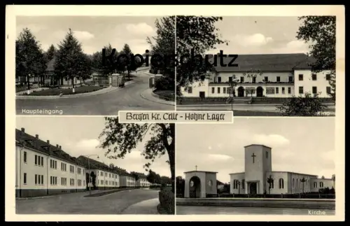 ÄLTERE POSTKARTE BERGEN KREIS CELLE HOHNE-LAGER NATO CAMP Kino cinema ciné Haupteingang Truppenübungsplatz Kirche church