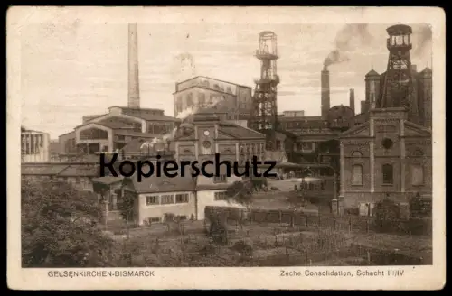 ALTE POSTKARTE GELSENKIRCHEN-BISMARCK ZECHE CONSOLIDATION SCHACHT III/IV coal-mining mine de charbon Bergbau postcard AK