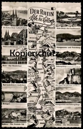 ÄLTERE POSTKARTE DER RHEIN VON KÖLN BIS KOBLENZ RHEINGOLD SERIE DRUCKFEHLER BEI VERLAGSORT: KÄLN ANSTATT KÖLN