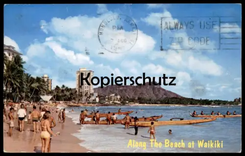 ÄLTERE POSTKARTE WAIKIKI ALONG THE BEACH TRADITIONAL BOAT HAWAII HONOLULU Einbaum Dug out Pirogue Plage cpa postcard AK