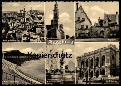 ÄLTERE POSTKARTE AUGSBURG ROSENAUSTADION PERLACHTURM THEATER FUGGEREI Stadion stadium stade stadio estadio Ansichtskarte