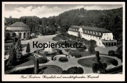ÄLTERE POSTKARTE BAD KUDOWA KURPLATZ MIT ANSCHLIESSENDEN KURPARK Park parc jardin public Schlesien Kudowa-Zdroj Chudoba