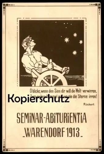 ALTE POSTKARTE WARENDORF SEMINAR-ABITURIENTIA 1913 Abitur Abi Studentica Studentika Steuer Sterne rudder helm gouvernail