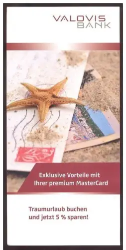 FLYER SEESTERN AUF POSTKARTE Starfish on postcards étoile de Mer Shell flier Werbeflyer Valovis Bank