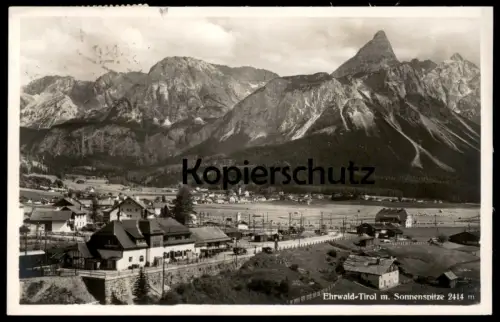 ALTE POSTKARTE EHRWALD TIROL MIT SONNENSPITZE 1932 BAHNHOF Waggon station gare railway railroad postcard Ansichtskarte
