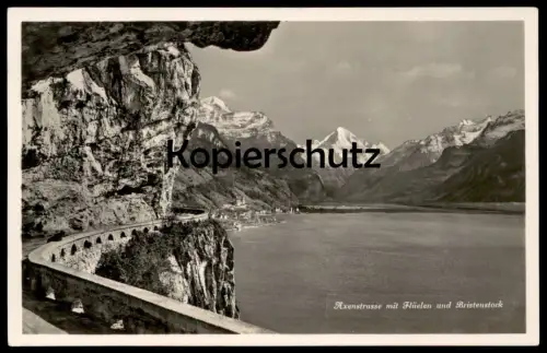 ALTE POSTKARTE AXENSTRASSE MIT FLÜELEN UND BRISTENSTOCK Person erkennbar 32416 Wehrliverlag Vierwaldstättersee cpa AK