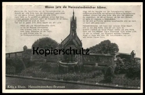 ALTE POSTKARTE KÖLN HEINZELMÄNNCHEN BRUNNEN WENN JETZ DE HEINZELMÄNNCHER KÖME Cöln Geschichte Sage Rheingold Verlag