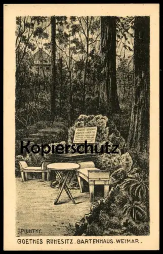 ALTE KÜNSTLER POSTKARTE WEIMAR GOETHES RUHESITZ GARTENHAUS GOETHE SIGN. J. PLUNTKY cpa postcard AK Ansichtskarte