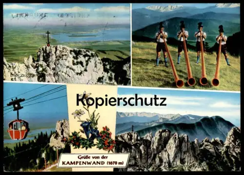 POSTKARTE GRÜSSE VON DER KAMPENWAND ASCHAU ALPHORNBLÄSER SEILBAHN cable car télécabine Alphorn alpenhorn cor des alpes