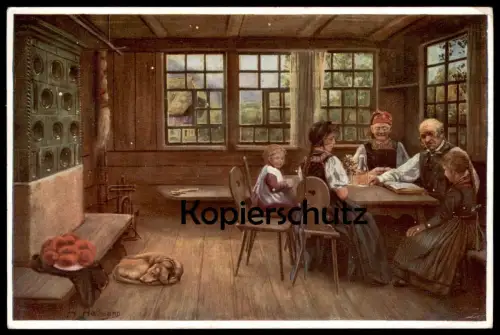 ALTE KÜNSTLER POSTKARTE SONNTAGSFRIEDEN SIGN. H. HOFFMANN SCHWARZWALDTRACHTEN Tracht costume Schwarzwald chien Hund dog