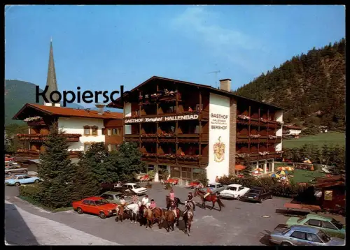 POSTKARTE ERPFENDORF IN TIROL HOTEL BERGHOF UNTERRAINER Ford Opel VW Volkswagen BMW Auto Pferde Pferd Reiter car horses