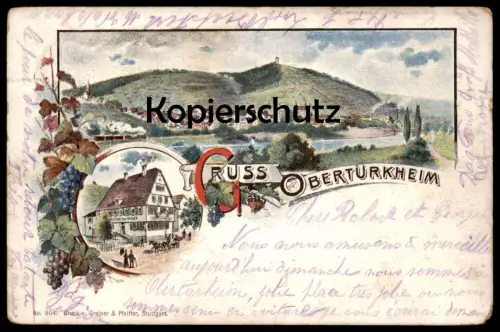 ALTE LITHO-POSTKARTE GRUSS AUS OBERTÜRKHEIM GASTHOF ZUM OCHSEN Stuttgart Zug Dampflok Panorama train railway postcard AK