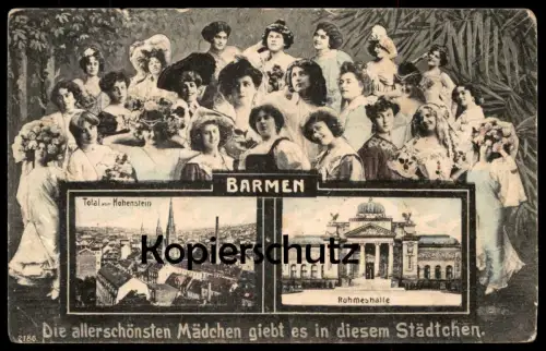 ALTE POSTKARTE BARMEN WUPPERTAL DIE ALLERSCHÖNSTEN MÄDCHEN .. montage photo Fotomontage Frauen Femmes Women Humor Humour