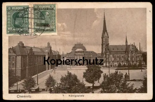 ALTE POSTKARTE CHEMNITZ KÖNIGSPLATZ BRIEFMARKEN 1925 CHARITY SERIE ÜBERDRUCKT JUGOSLAVIJA stamps on front postcard cpa