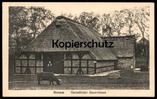 ALTE POSTKARTE HUSUM OSTENFELDER BAUERNHAUS Haus traditional house farm Bauernhof ferme Kuh cow vache cpa postcard