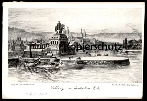 ALTE KÜNSTLER POSTKARTE COBLENZ AM DEUTSCHEN ECK 1903 NACH B. MANNFELD'S ORIG.-RADIERUNG Koblenz Ansichtskarte postcard