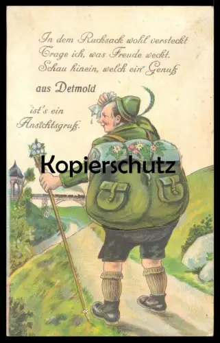 ALTE POSTKARTE DETMOLD SYSTEMKARTE WANDERER 1928 ANSICHTSGRUSS LEPORELLO Rucksack carte à systeme postcard Ansichtskarte