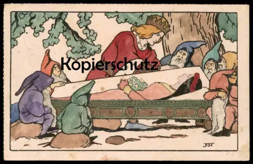ALTE POSTKARTE SCHNEEWITTCHEN UND DIE SIEBEN ZWERGE Snow White Blanche-Neige dwarfs nains Märchen fairy tale Prinz Grimm