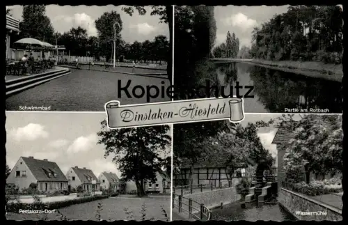 ÄLTERE POSTKARTE DINSLAKEN-HIESFELD SCHWIMMBAD PARTIE AM ROTBACH PESTALOZZI-DORF WASSERMÜHLE Ansichtskarte postcard cpa