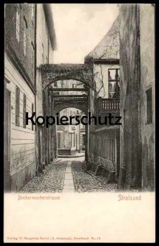 ALTE POSTKARTE STRALSUND BECHERMACHERSTRASSE VERLAG W. BERGHOLZ Bechermachergasse AK Ansichtskarte