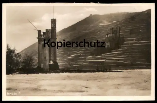 ALTE POSTKARTE MÄUSETURM BINGEN ZUGEFRORENER RHEIN 1929 tower tour rhin gelée rhine froze up postcard cpa Ansichtskarte