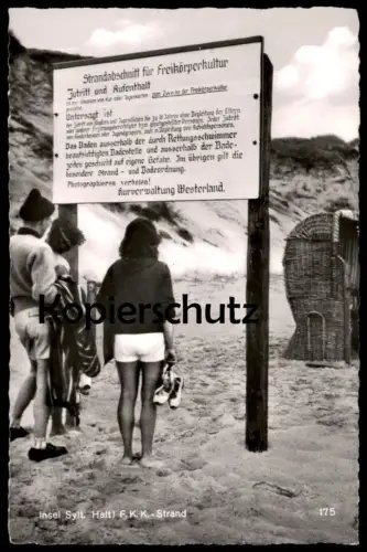 ÄLTERE POSTKARTE INSEL SYLT HALT FKK STRAND plage nue nudist nude beach AK Ansichtskarte cpa postcard