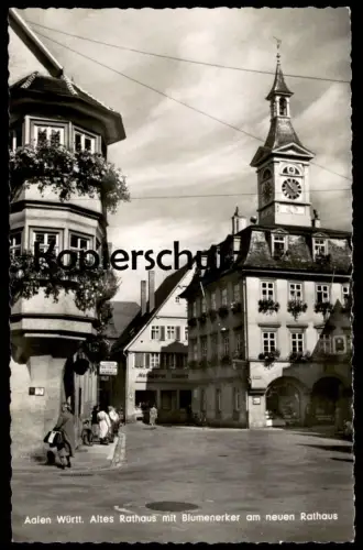 ALTE POSTKARTE AALEN WÜRTTEMBERG ALTES RATHAUS MIT BLUMENERKER AM NEUEN RATHAUS OBERHEMDEN METZGEREI WIED Ansichtskarte