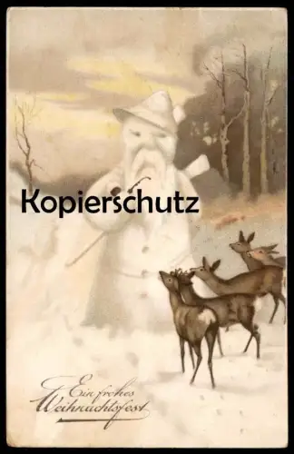 ALTE POSTKARTE EIN FROHES WEIHNACHTSFEST JÄGER ALS SCHNEEMANN REHE DEER CHEVREUIL hunting snowman christmas Weihnachten